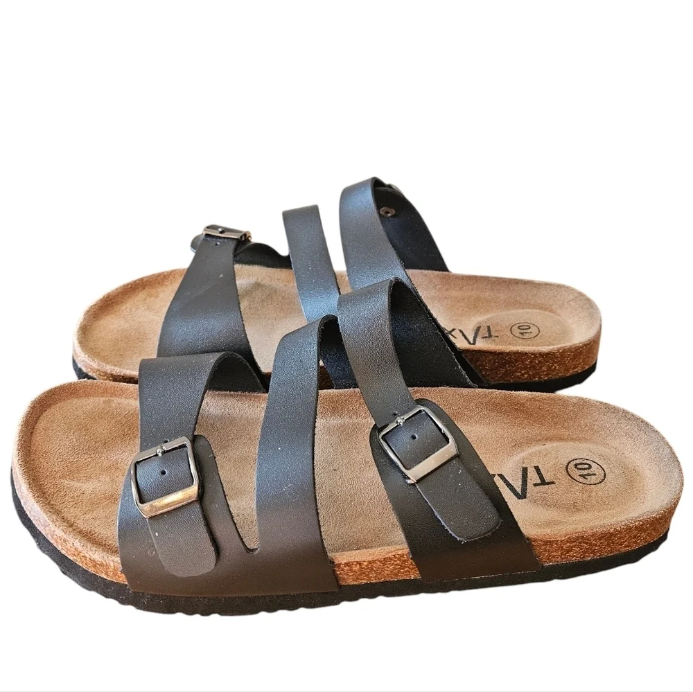 Taxi Women's Leonora Leather Buckle Strappy Black Casual Sandals Slip-on Size 10 - Picture 6 of 10